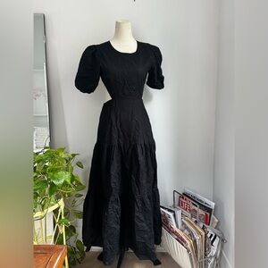 Charlie Holiday Black Puff-Sleeve Tiered Maxi Dress